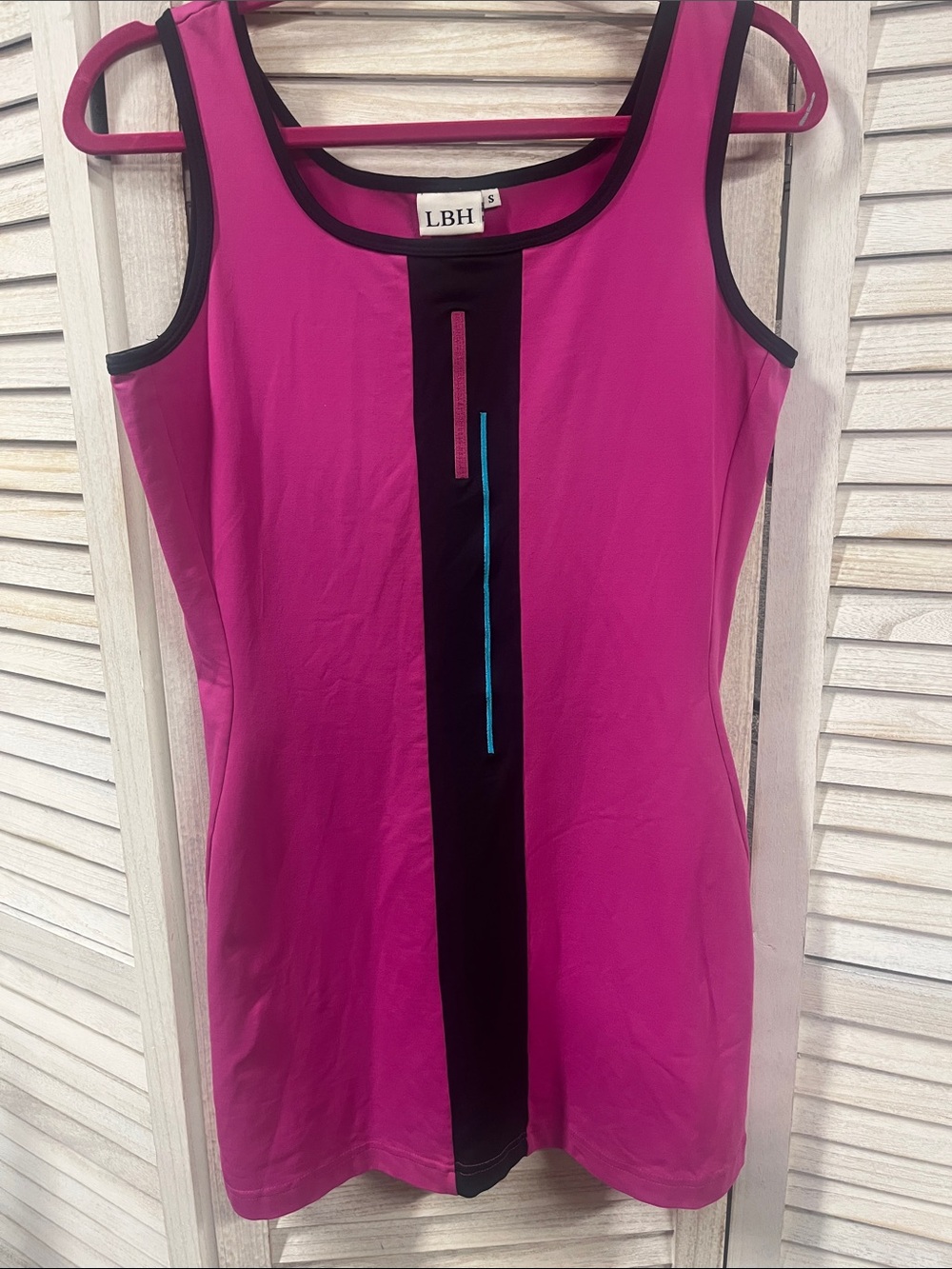 Barbiecore LBH Pink Colorblock Sleeveless Sheath Dress Small Black Trim Stretch
